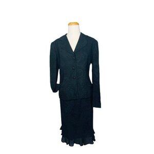 Carlisle Blazer and Skirt Suit Jacquard Black Paisley Vintage Sz 6 Hong Kong